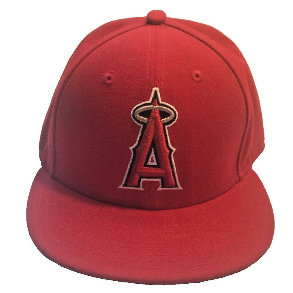 Mike Trout #27 Signature Angels New Era 59Fifty Fitted Hat 7 1/4 On Field Red